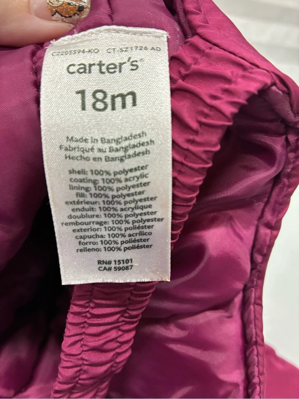 Carters girls 18 months snow bibs overalls snow pants purple winter